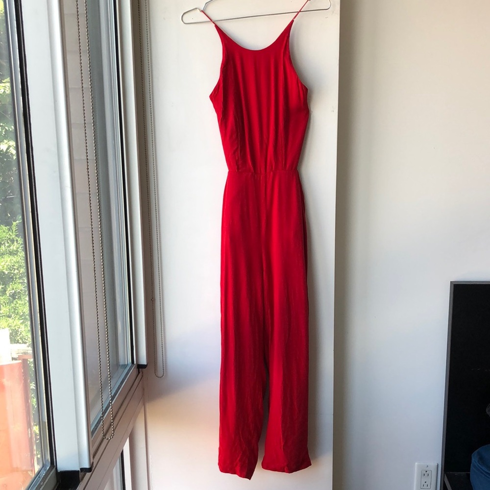 Strappy Open Back Red Jumpsuit!